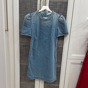 Zimmermann Light Blue Denim Mini Dress with Crystal Trim